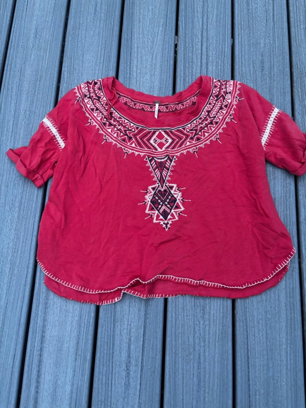 Boho Embroidered Red Women's Top by free people Xs.
